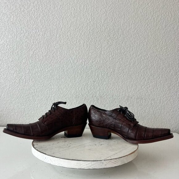 Rod Patrick Womens Lace Up Shoes 5.5 C Brown Caiman Exotic Western Boots Loafers - Picture 8 of 12